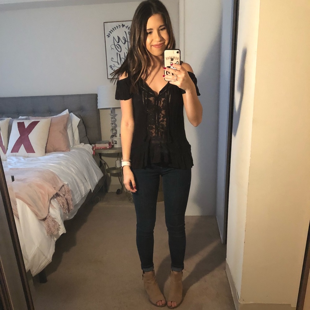 Black cold shoulder top